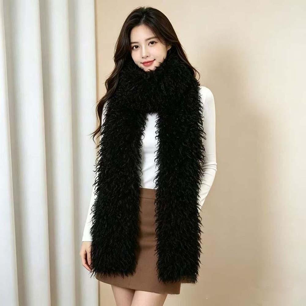Thick Faux Fur Scarf Soft Long Plush Muffler Shaggy Warm Stole Curly Fur Wrap Daily Wear