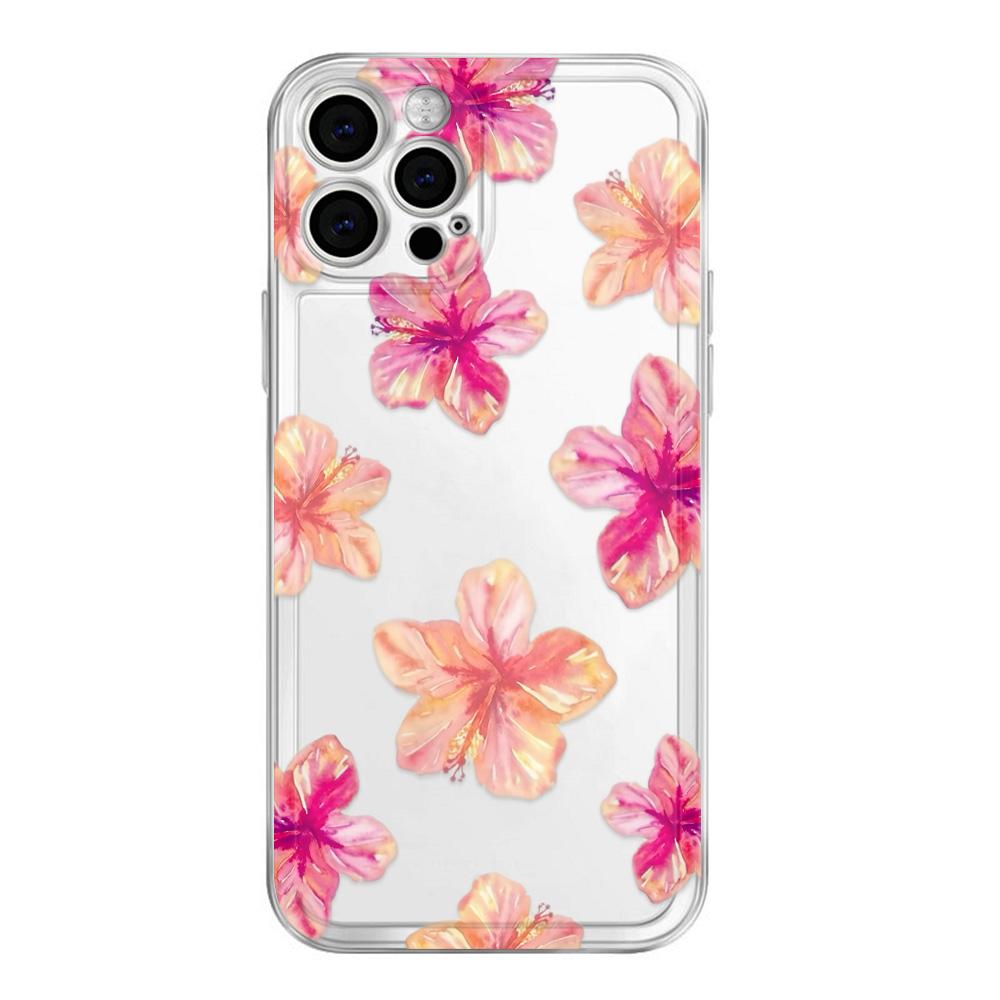 

Pink Flowe Soft Silicone Shockproof Clear Phone Case For IPhone 16 Pro Max 15 14 13 12 11 XS X XR 7 8 Plus coque iphone 15 case For iPhone SE (2022)