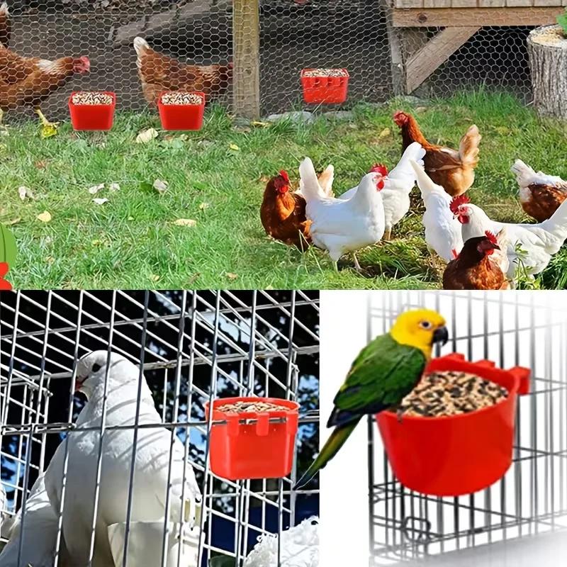 A Top Quality 12Pcs Chickens Rabbit Feeders for Cage,Hanging Chicken Water Feeder Cup, Plastic Birds Feeders Seed Bowl