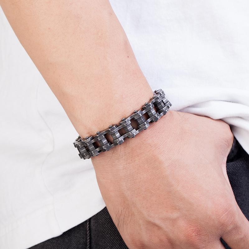 Vintage Oxidized Black Bicycle Link Chain Bracelets for Men Stainless Steel Punk Motorcycle Charm Bracelets Male Pulseira