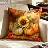 1pc 2D Flat Sunflower Pillowcase, Autumn Country Style Pumpkin Maple Leaf Fall Orange Soft Velvet Washable Cushion Cover, Suitable for Living Room Apa
