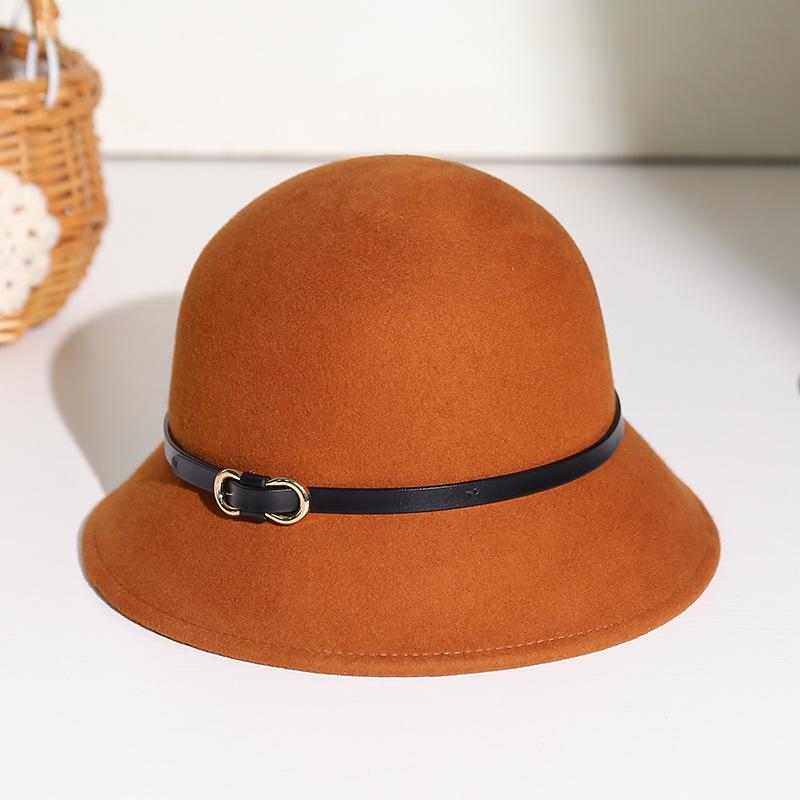 2025 Women's British Retro Wool Felt Hat: Autumn/Winter Fashion Belted Bucket Hat
