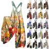 Wide Leg Overalls For Women Casual Loose Sleeveless Jumpsuits Retro Print Metal Button Long Pant Romper Jumpsuit With Pockets