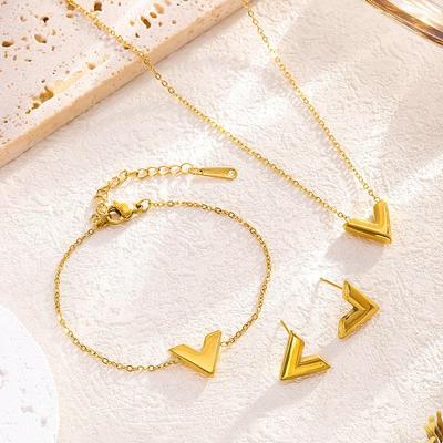 Trendy Minimalist Summer Letter V Gold Necklace for Women