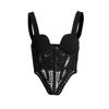 Womens Sexy Lace-Up Knit Camisole With Boned Corset Waist Hollow Out Detail Slim Fit Top