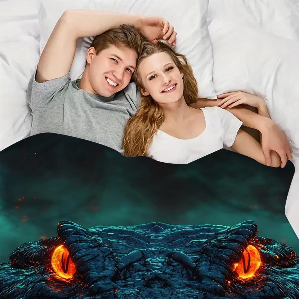 1pc Glowing Eyes Crocodile Throw Blanket - Dark Teal & Orange Accent, Soft Flannel All-Season Warmth for Home, Office, Camping