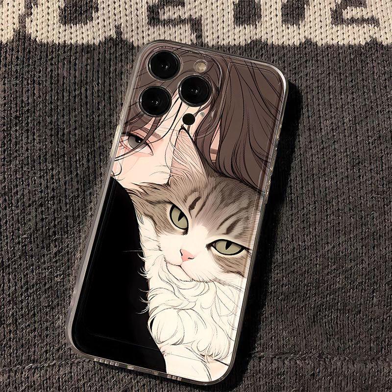 Cat Girl for iPhone17PorMax Mobile Phone Case Apple 16/14 Fine Hole 13 Transparent 12 Protective Case