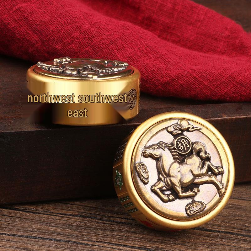 Solid Brass Rotating Red Zhong Mahjong Ornament with Creative Decompression Design - Double-Sided Thirteen Orphans Handheld Piece