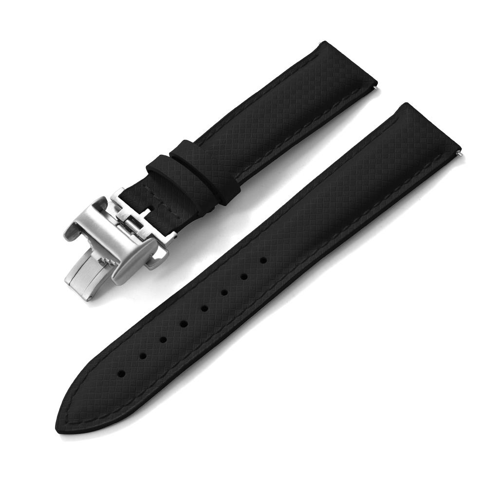 STAPELP 18mm 19mm 20mm 22mm Sailcloth Strap FKM TOP+Leather Base Tropical Texture Rubber Watch Bands Quick Release Pin Buckle