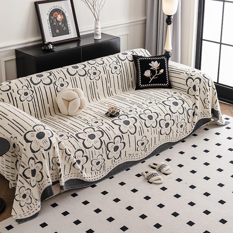 Flower Thicken Chenille Sofa Cover Sofa Blanket Cushion Anti-Cat Scratch Washable Blanket Sofa Towel Suitable for Bed and Sofa
