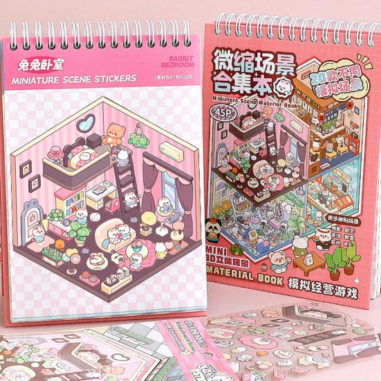Miniature Scene Collection Book Vibrant Color Miniature Scene Book with Tweezers 3D Sticker