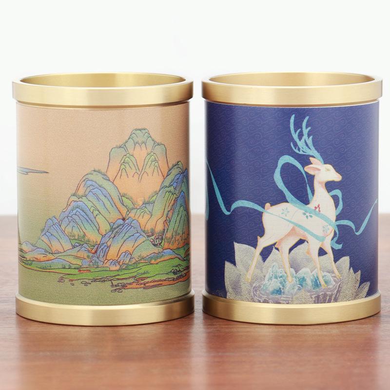 Premium Large Capacity Brass Desktop Pen Holder Organizer