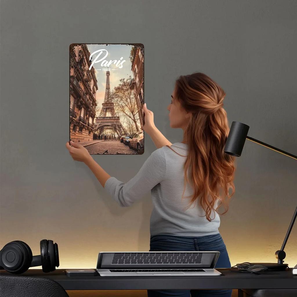 Paris Metallschild Landschaftsposter Badezimmerdeko Benutzerdefinierte Blechschilder für Wandkunstdekoration Heimdekorationen Kunst der Wandmalereien