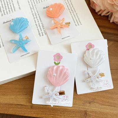 Dopamine Starfish Shell Hairpin, Advanced Sense, Exquisite and Versatile Side Duck Bill Clip, Seaside Vacation Style Photo Hair Accessories