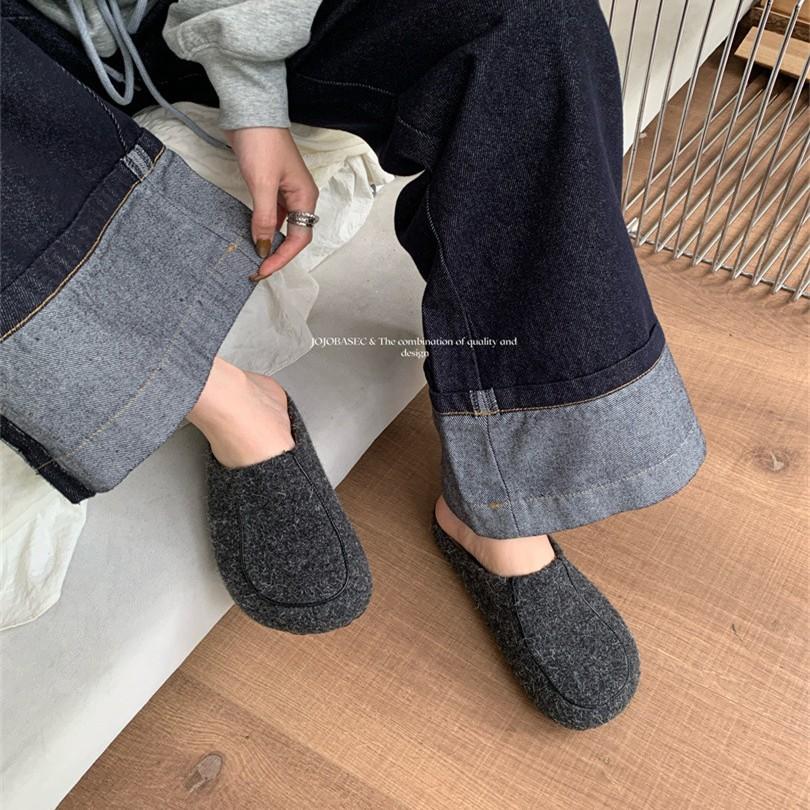 ~ Korean version of fashion bag head towing woolen material, inner height increase, comfortable external wear relief, new soft-soled women's slippers