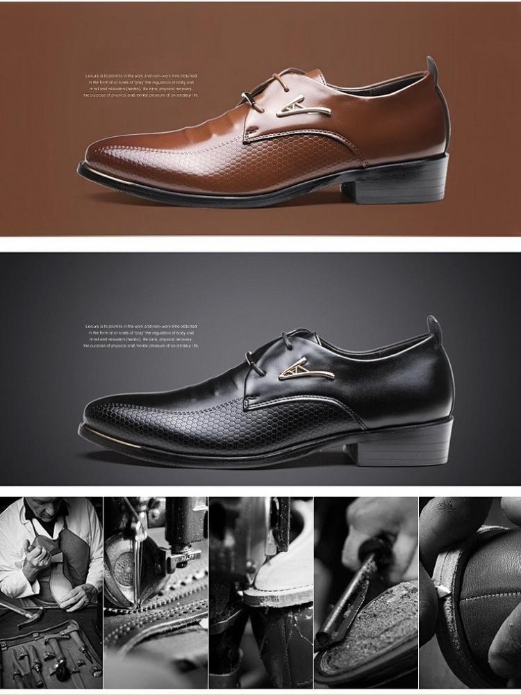 Heren Ademende Oxfords Nieuwe Britse Stijl Puntige Neus Formele Schoenen Comfortabele Vetersluiting Leer Bruiloft Zakelijk Casual Schoeisel