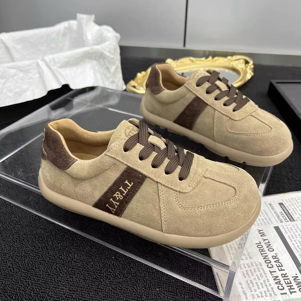 

2024 новые матовые кожаные туфли с кукольной головой, повседневные шнурки, туфли Форрест Гамп, ретро, мягкая подошва, удобные одинарные туфли прилив 35 бежевый