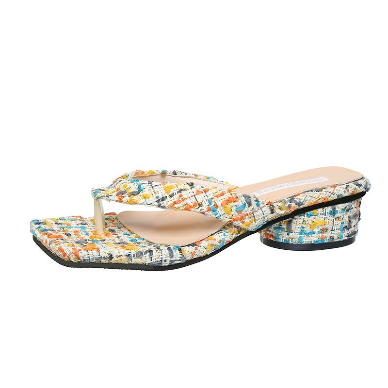 Fashion A French-style Flip-flop Girl Wears Chinese-style Women's Shoes with Thick Heels and Pinched Middle Heels for Summer