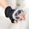 Women Lady Suede Leather Winter Wrist Mitten Rabbit Fur Fingerless Gloves Winter Glove