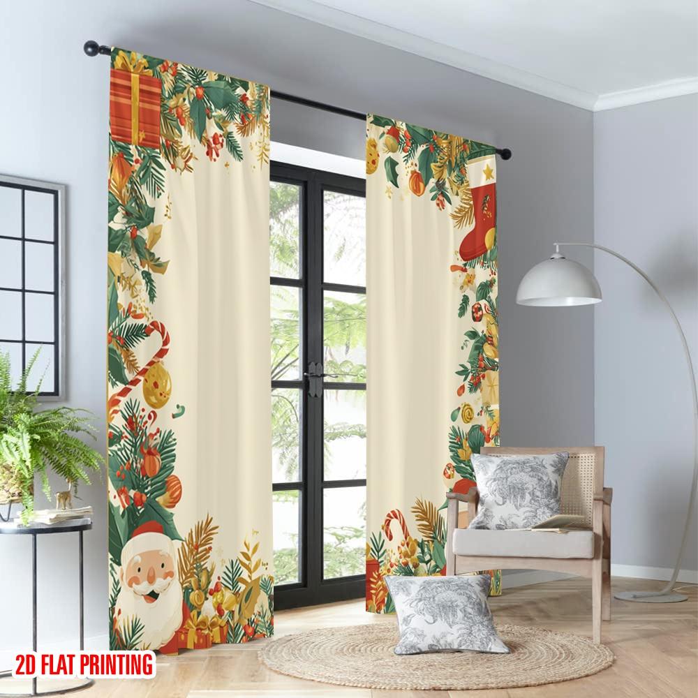 2pcs 2D flat printing Christmas Classic Hot Curtains Christmas Santa Claus Gifts Digital Printed Polyester Drapes Holiday