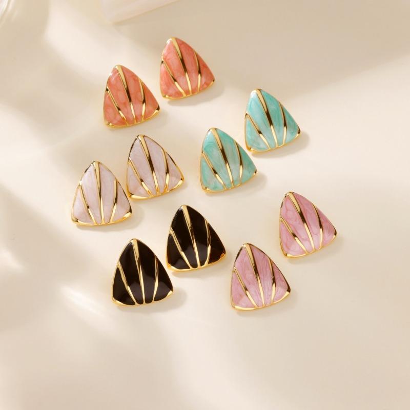Color Drip Stainless Steel Earrings Triangular Geometry Niche Personality Sweet Wind