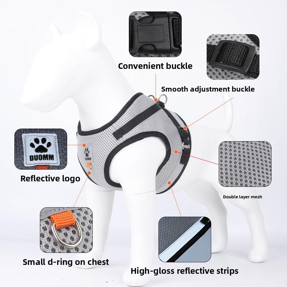 Pet Harness With Double Layer Mesh Reflective Breathable For Dogs And Cats