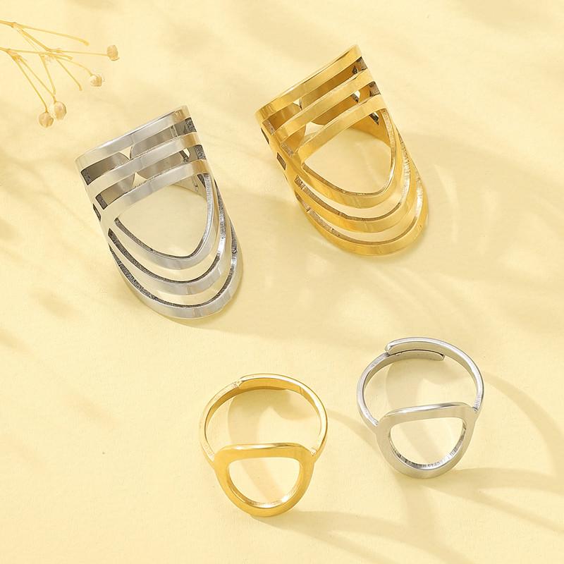 Irregular Hollow Opening Rings For Women Stainless Steel Gold Color Geometric Ring Fashion Simple Party Christmas Jewelry Gift