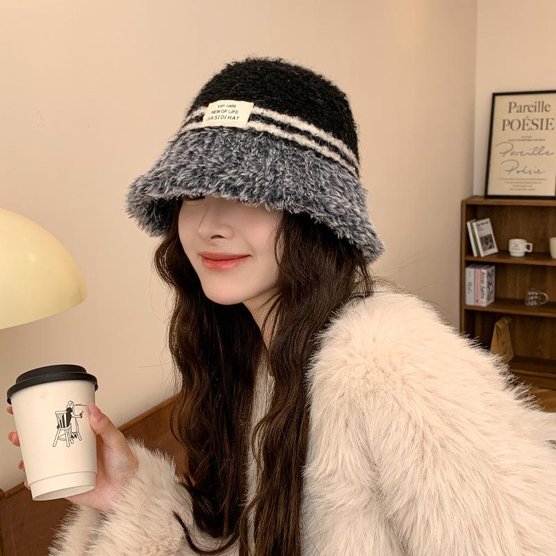 Winter dopamine color matching plush hat women's big head circumference cold protection ear protection knitted cold hat sleeve knitted hat
