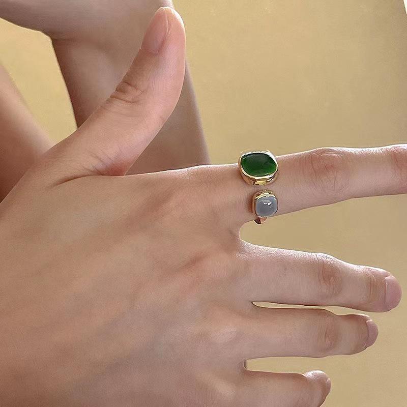 Vintage Enamel Oil Open Gold Rings Checkerboard Finger Ring Accessories Jewelry Gift