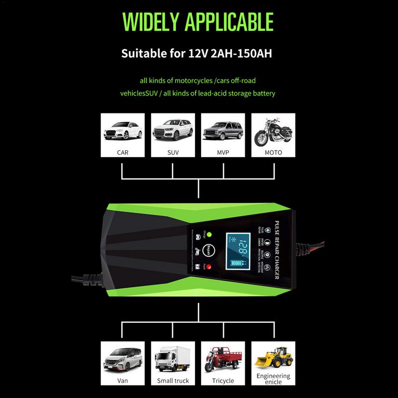 Portable Car Battery Charger 12V Automotive Charger Intelligent LCD Display Automobile Battery Maintainer Pulse Repair Starter