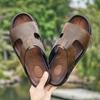 Fashion Mens Slip On Shoes Genuine Leather Slippers Summer Antiskid Beach Luxury Sandals Non-slip Men's Casual Sandal Soft Penny Shoes