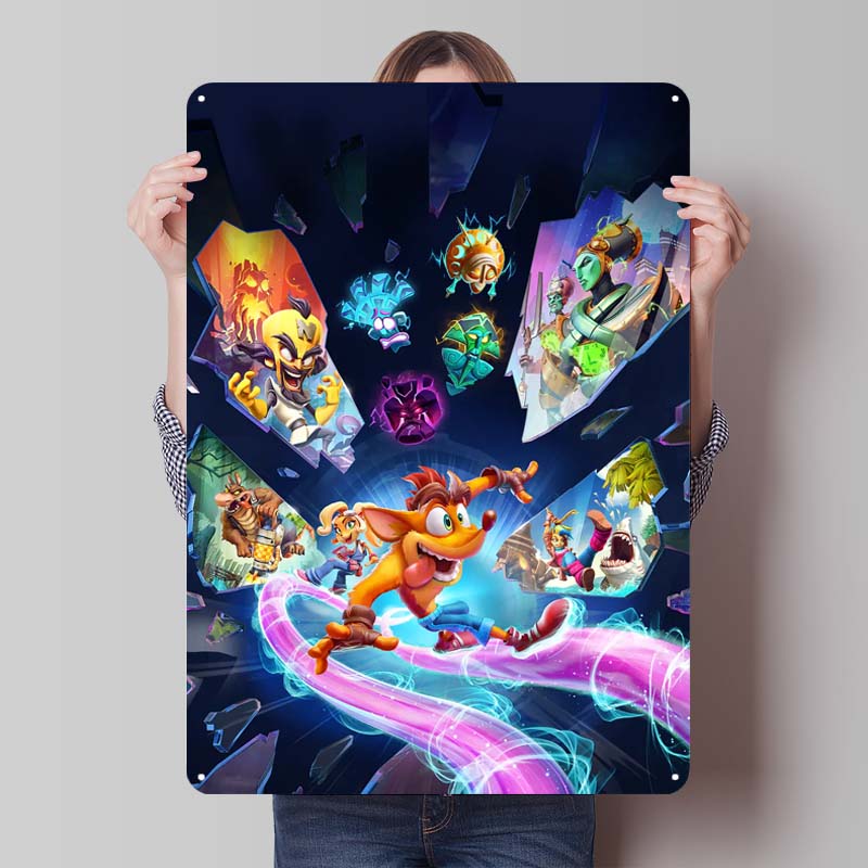 Crash Bandicoot Posters Classic Game Metal Signs Wall Art Mural Custom Tinplate Plaques for Gamers Gaming Room Decoration Retro