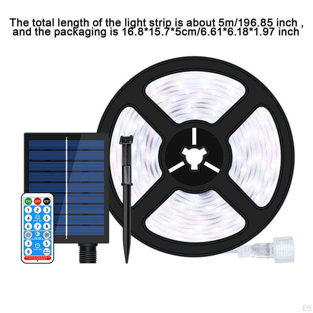 Solar LED Streifenbeleuchtung 5M Strombetrieben Flexibles Bandlicht für Terrasse Warmweiß