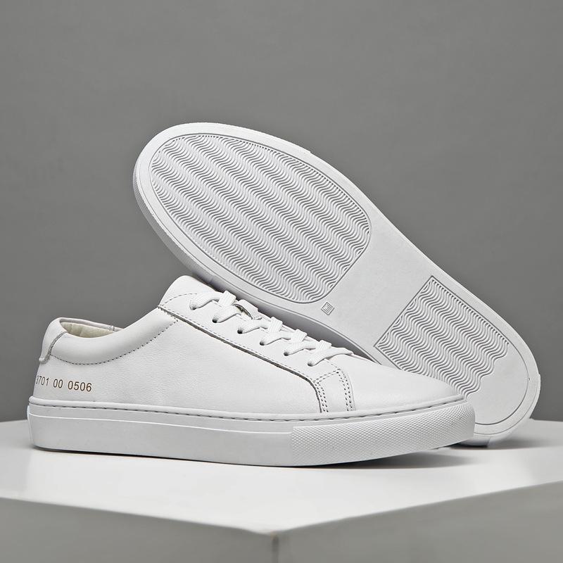 Men's Casual White Cowhide Shoes - Versatile Korean Style, Small Round Toe, Plus Size Trend