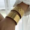 Stainless Steel Wide Bangles for Women Luxury Gold Color Chunky Flower Cuff Bangle Bracelet Femme Vintage Aesthetic Jewelry Gift