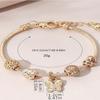 Adjustable Beaded Alloy Heart Butterfly Charm Copper Bracelet with Sticky Diamonds