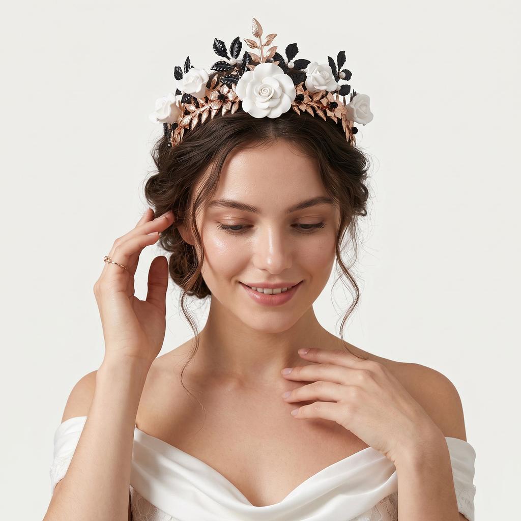 Bridal Hair Hoop Forest Gothic Floral Headband for Wedding Party Photography Costume Styling Alloy Leaves Hair Accessory