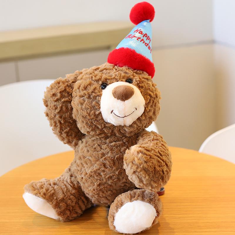 

Birthday hat cake gift bear doll hug bear teddy bear plush toy throw pillow cake bear doll for girlfriend 30cm