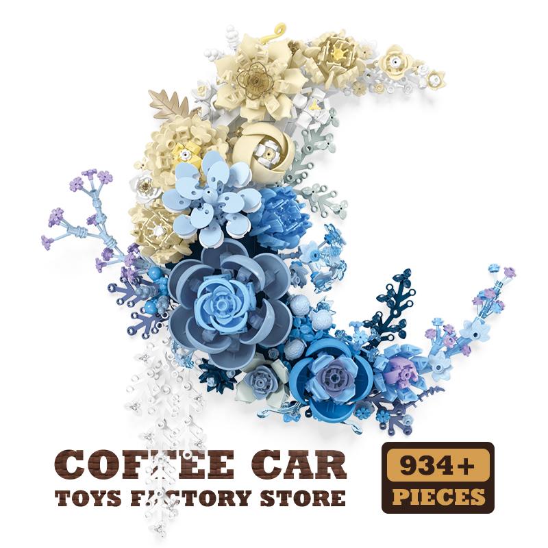 

Non-Toxic Creative Moon Flowers Building Blocks Home Decoration Romantic Bouquet Moc Bricks Wall Decor Eternal Plant Children Friend Kid Gifts