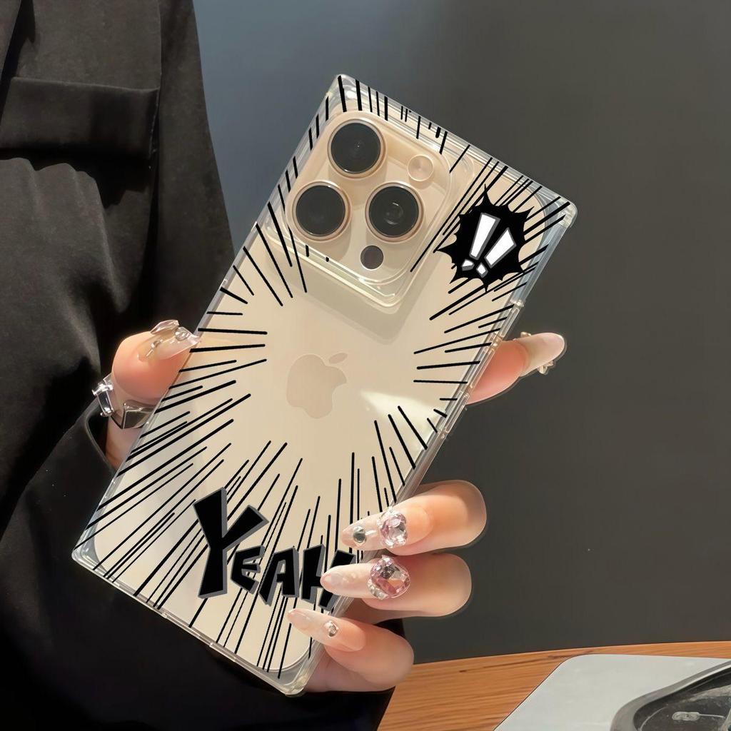 Transparent Square Back Tube Case Casing Protection For iPhone 15 Plus 12 13 11 14 Pro Max 16 ProMax Anti-Oxygen,YEAH Pattern