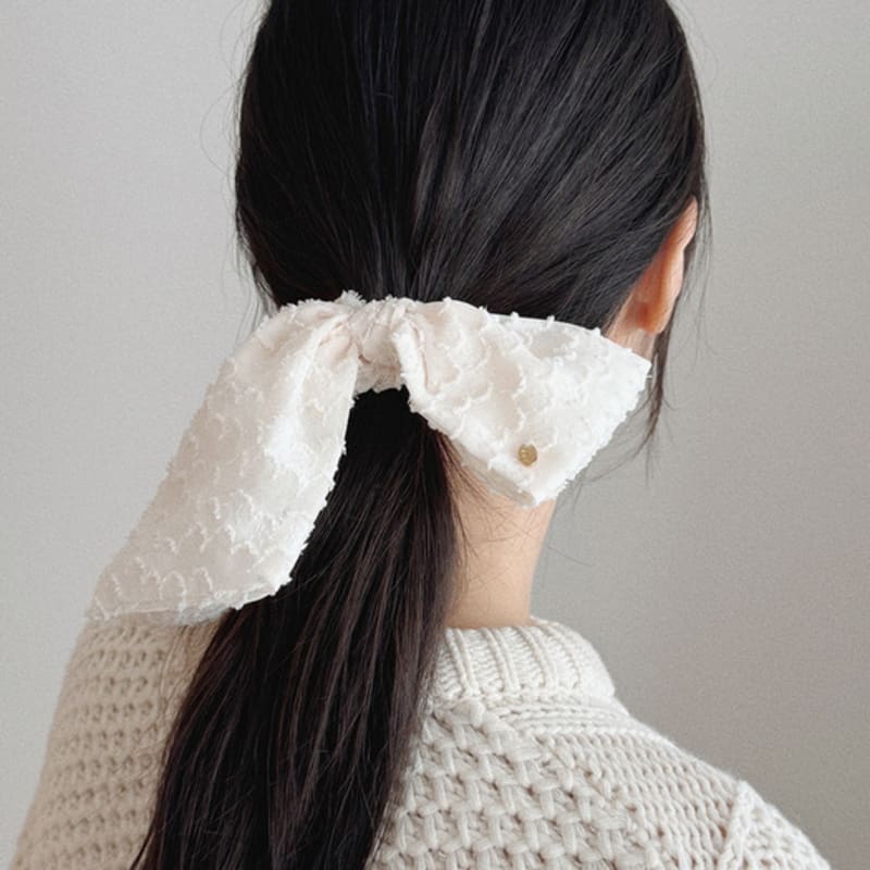 oar Lace Ribbon Tail Scrunchie [Ivory]