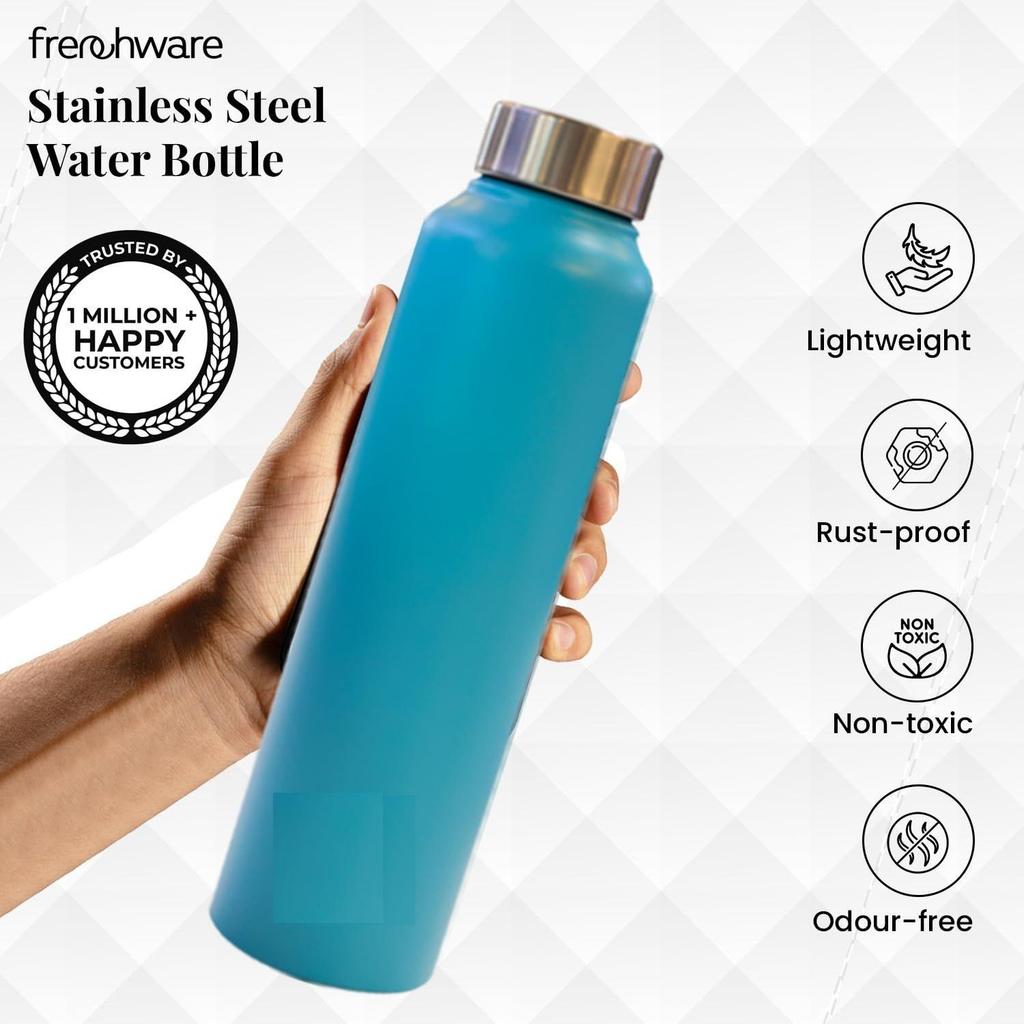 Water Bottle (1 Litre, Premium Stainless Steel, Aqua Blue) Bottle for Fridge, School, Outdoor, Gym, Home and Office,  Non-Toxic, Easy-to-Clean