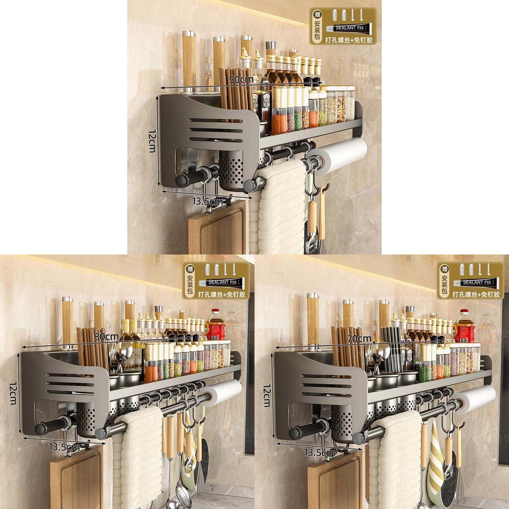 Modern Steel Kitchen Wall Organizer With Knife Slots And Hooks For Home Storage
