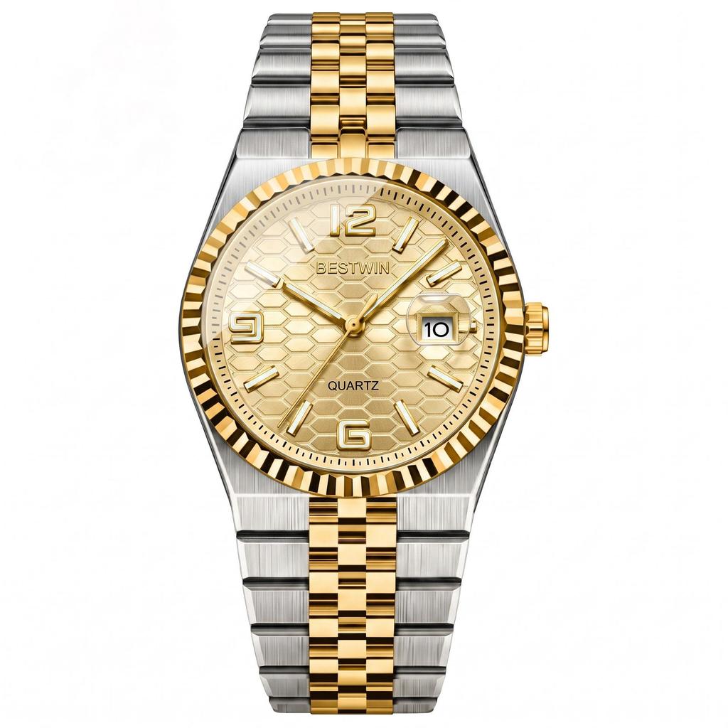 BestWin Brand Luxury Watch Waterproof Full Stainless Steel Luminous Date Week Quartz Fashion Watches For Business Men Watches