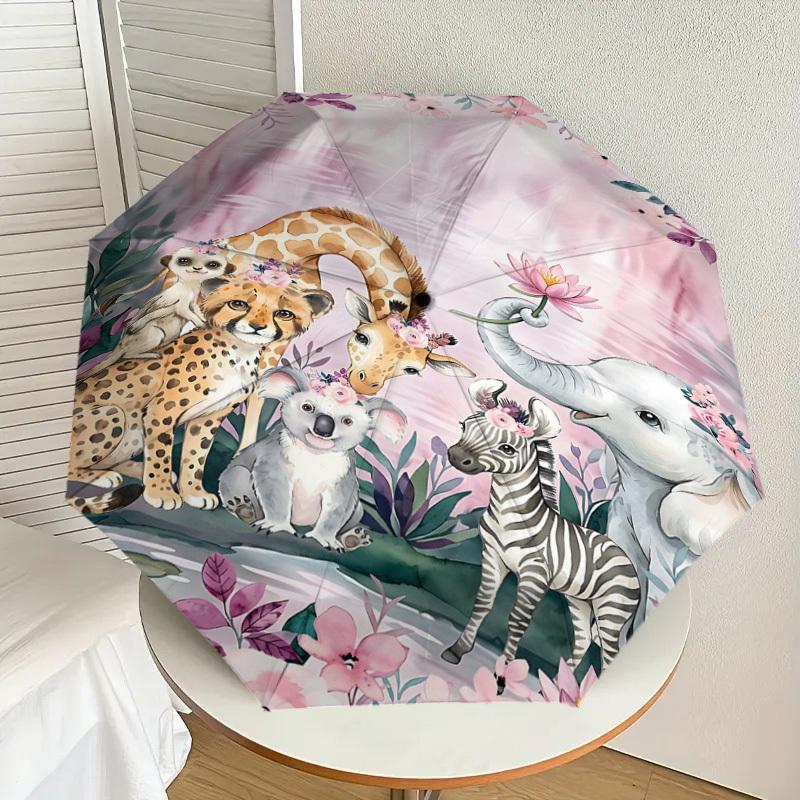 1PC Zoo Animal Umbrella-8-Rib Reinforced, Automatic Open, Lightweight & Durable, Fashion Accessory for Outdoor, H0354