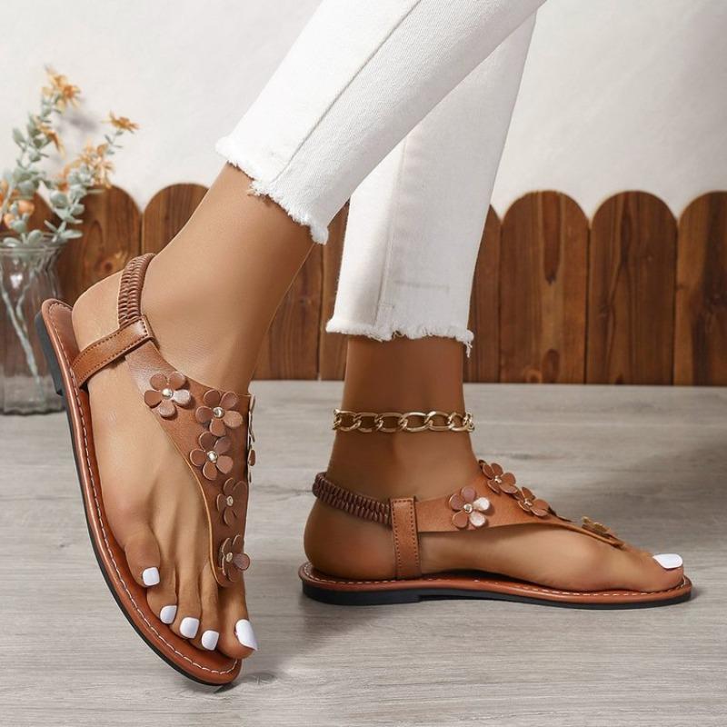 Women's Bohemian Toe Post Flat Sandals, Floral Summer Slip-On Shoes