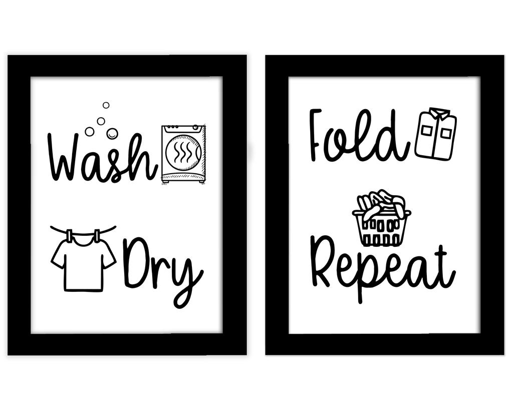 Inkdotpot 2 Piece Laundry Signs for Laundry Room Decor Wash Dry Fold Repeat Poster With Frame, Laundry Room Wall Art Signs Framed