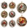 Acrylic Red Bird Pendant Christmas Ornament, Snow Scene Pattern Xmas Tree Pendants Hanging Decor, Retro Round for Winter Holiday Party Festive Decor