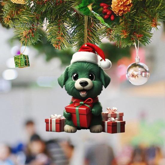 Vánoční ozdoba Živá barva Snadné zavěšení Roztomilý pejsek Závěsný přívěsek do auta Vánoční stromeček Akrylový přívěsek