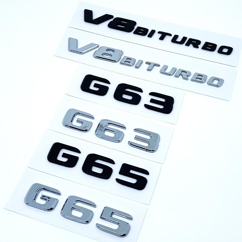 2017 Flat Letters G63 G65 V8 Biturbo V12 Biturbo Emblem for Mercedes Benz W463 Car Side Fender Trunk Nameplate Logo Sticker